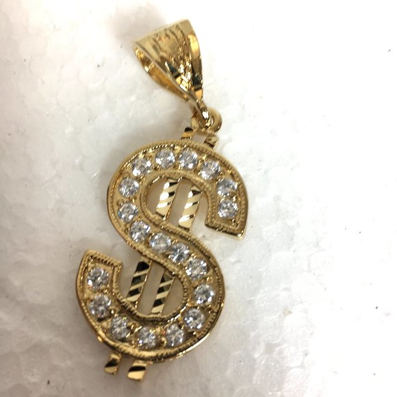 70’s Style Pimp Rapper  CZ Diamonds Gold Dollar Sign Necklace NOS NWOT - Picture 3 of 7